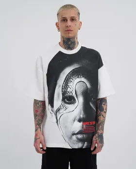تیشرت مردانه Macstar Snake Face Oversize Ecru M2072
