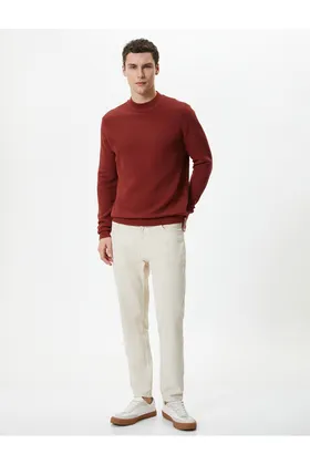 ژاکت بافتنی Slim Fit Basic Crew Neck Textured 4WAM70031HT
