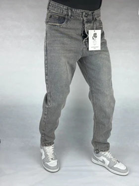 شلوار جین مردانه مام فیت طوسی ساده 151