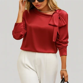 بلوز زنانه EMERY ROSE با یقه گره‌دار و آستین بلند – استایل شیک و ساده