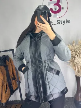 کاپشن زنانه مموری ترکیب با چرم