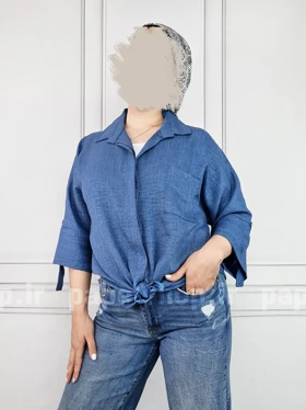 شومیز مانتویی جلو دکمه راه راه لمه جیب‌دار