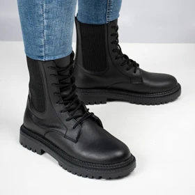 بوت زنانه رنگ مشکی مدل دوکش B بند دار ساق بلند کد 11271