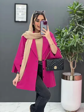 مانتو لینن جلو دکمه آستین مثلثی