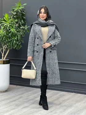 پالتو چهارخونه بلند شش دکمه
