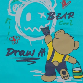 ست تیشرت آستین کوتاه و شلوارک پسرانه مدل خرس PJ1143 رنگ فیروزه ای