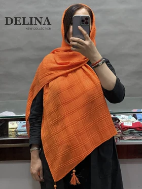 شال پلیسه نخ منگوله چوبی