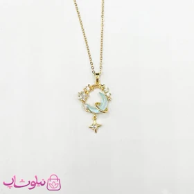 گردنبند زنانه استیل طرح ماه و ستاره آبی