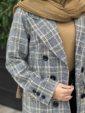 پالتو بلند چهارخونه شش دکمه