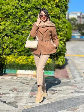 پالتو دو دکمه کمر سگک دار