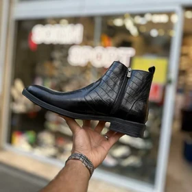 بوت چرم چلسی مشکی طرح کورکودیل بزرگپا کد 5922