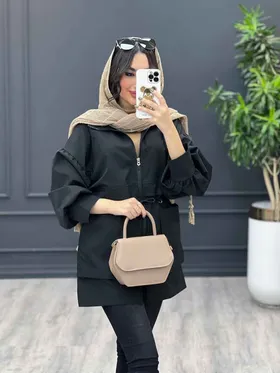 بارانی کمرگت آستین چین‌دار