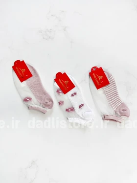 جوراب مچی نخ پنبه یاسی طرح گل شیشه ای