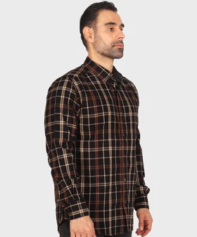پیراهن مردانه پشمی چهارخانه و قهوه ای 0158