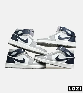 کفش کتانی ساق‌دار مردانه و زنانه سفید سرمه ای طوسی NIKE jordan 1
