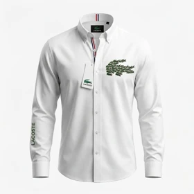 پیراهن طرح تمساح بزرگ برند Lacoste (سفید)