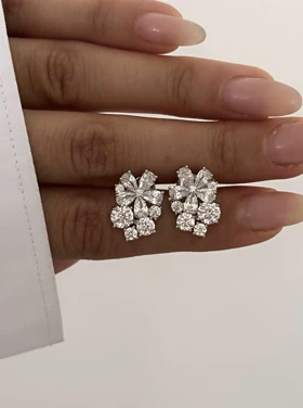 گوشواره جواهری طرح گل نقره ای ژوپینگ 653