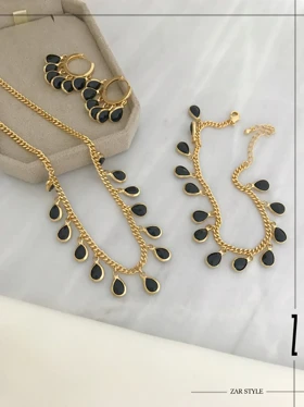 دستبند آویز نگین اشکی مشکی