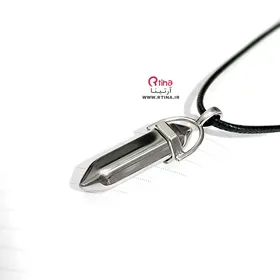 پلاک منشوری نقره ای متالیک مردانه و زنانه +بند 60 سانتی