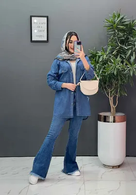 مانتو جین زاپ‌دار جیب پاکتی