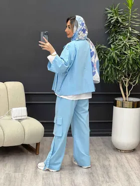 ست مانتو و شلوار کارگو جیب سگک