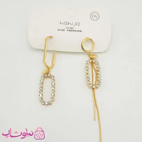 گوشواره زنانه آویز نامتقارن نگین‌دار