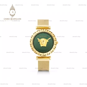 ساعت مچی ورساچه بند حصیری طلایی صفحه سبز Versace