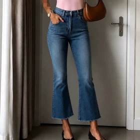 شلوار جین فلر زارا Zara مدل Cropped Flare Medium Blue