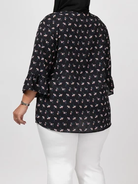 بلوز زنانه سایز بزرگ آستین سه ربع کرپ 40108