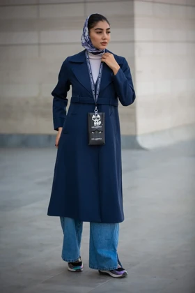 بارانی بلند یقه انگلیسی (سرمه ای)