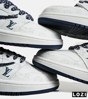 کفش کتانی مردانه و زنانه سفید سرمه ای NIKE LOUIS VUITTON x travis scott مدل 7015