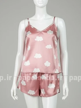 ست لباس خواب تاپ و شورتک ساتن طرح ابر