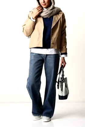 کت کراپ بارانی جیب‌دار زنانه