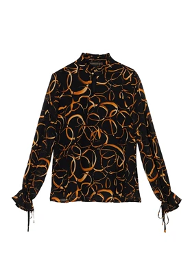 بلوز زنانه آستین بلند حریر یقه ایستاده آستردار 40115