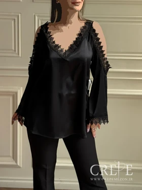 شومیز سرشانه باز گیپوردار