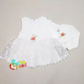 کت سارافون نوزاد تور دار طرح گل سفید