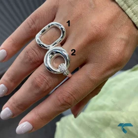 انگشتر نقره ایی بیضی ساده و نگین‌دار Ring-8918-L