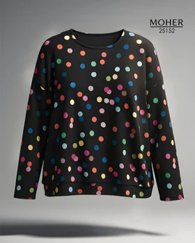 بلوز سایز بزرگ مشکی با طرح خالخالی رنگی