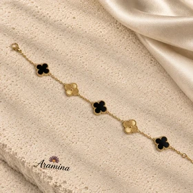 دستبند ونکلیف زنانه مشکی آبکاری طلا رنگ ثابت ARA 109