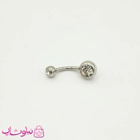 پیرسینگ ناف ساده نقره ای با نگین سفید کد 20