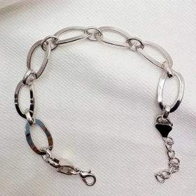 دستبند زنجیری برند شین مدل «لینک بیضی» | با آبکاری رادیوم و جلای آینه‌ای