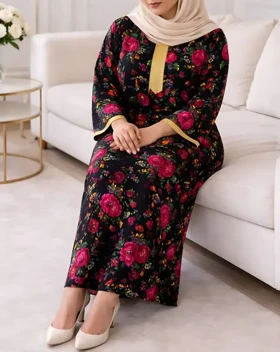 پیراهن سنتی گل‌دار نوارطلایی 6007