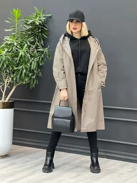بارانی بلند آستین کمربندی