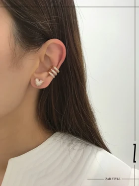 گوشواره تابه‌تا قلب فول نگین مروارید آویز