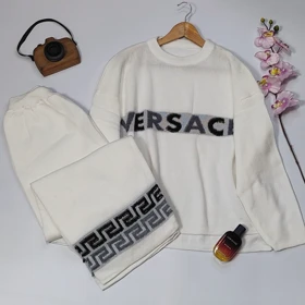 ست بلوز و شلوار بافت ورساچه کد 40185 (سفید)