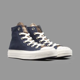 کانورس چهارخونه سرمه ای ساق‌دار Converse Plaid Obsidian Hightop