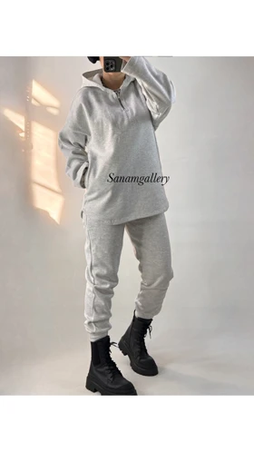 ست هودی نیم زیپ و جاگر زنانه 10079