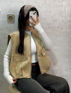 وست زنانه جیر آستردار قد 60 فری‌سایز