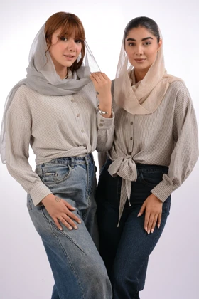 شومیز گره‌ای لینن ملانژ عسل