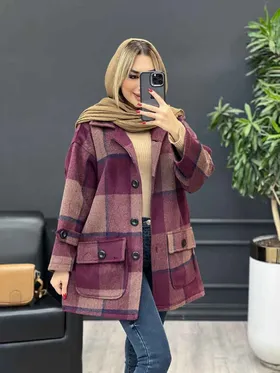 پالتو چهارخونه آستین پاگن